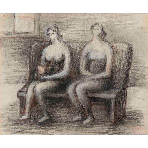 Two seated women in an interior
